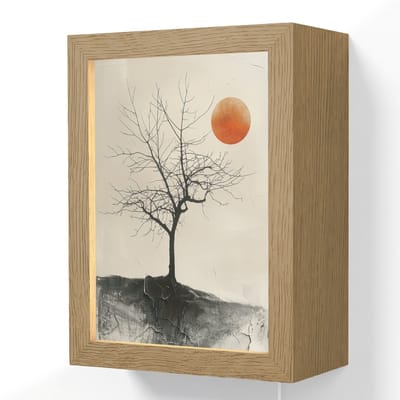 Wandlamp 15x20 cm - Oplaadbaar - Boom - Zon - Modern - Landschap - Wandlampen binnen woonkamer - Slaapkamer lamp met kabel - Decoratieve nachtlamp - Vloerlamp snoer