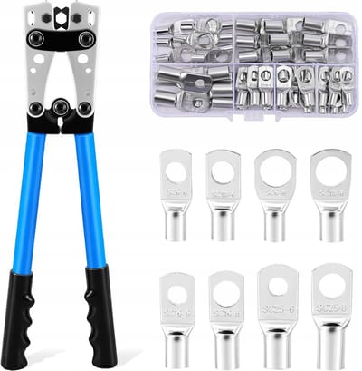 Krimptang - 6-50mm² Draadkrimper - Blauwe - Persset - 60 Koperen Kabelhulzen & Wisselmatrijzen - Voor Auto, Zonne-energie & Elektrische Installaties