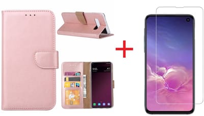 Ntech Hoesje Geschikt Voor Samsung Galaxy S10e portemonnee hoesje - Rose Goud + Screenprotector glas