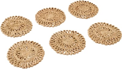 J-Line onderzetter Rond - jute - naturel - 2 sets van 6 stuks