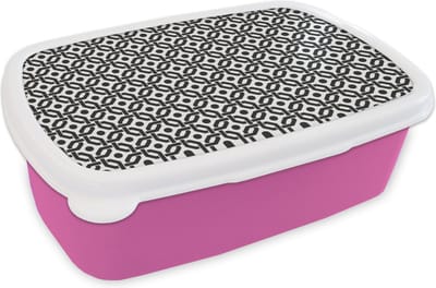Broodtrommel Roze - Lunchbox - Brooddoos - Zwart - Geometrie - Design - 18x12x6 cm - Kinderen - Meisje