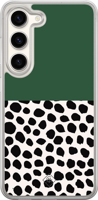 Casimoda® hoesje - Geschikt voor Samsung Galaxy S23 - Green Polka - 2-in-1 case - Schokbestendig - Gestipt - Verhoogde randen - Groen, Transparant