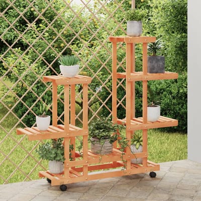 vidaXL - Plantenstandaard - met - wielen - 95x25x101 - cm - massief - vurenhout