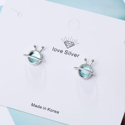 Boucles d'oreilles exquises en argent sterling 925 avec planète univers bleu, adorables et mignonnes, pour jeune fille, cadeaux S-E907 gray
