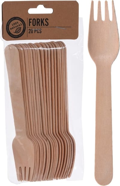 Wegwerp bestek van hout - vorken - 20x stuks - Verjaardag of BBQ bestek - 16 cm