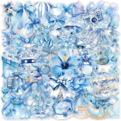 60 PIÈCES Pack d'autocollants Coquette Bleus Imperméables Transparent PET Fleurs Fournitures pour Journaux Décoration Guitare Magasin RecordingYourLife gray