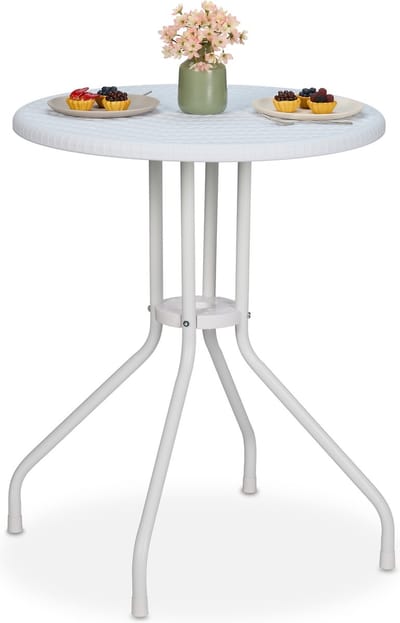 tuintafel - 73x60 cm - rotanlook - kunststof & metaal - 2 personen - balkontafel - wit