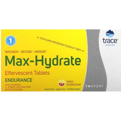 Trace, TM Sport, Hydratation Maximale, Comprimés Effervescents pour l'Endurance, Comprimés Citronnés, 8 Tubes, 10 Comprimés par Tube