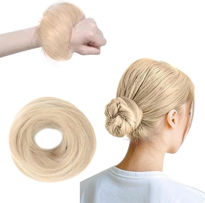 Stijlvolle Scrunchies voor Glad Haar voor Vrouwen, Elastische Haaraccessoires voor Buns en Staarten, Kunsthaar Donut Accessoire in Blauw Blond 85H88