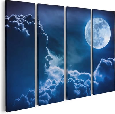 Artaza Canvas Schilderij Vierluik Volle Maan bij Wolken - 80x60 - Foto Op Canvas - Canvas Print