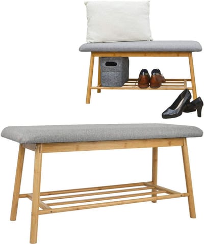 Scandinavische Schoenenbank met Opbergruimte - 90x34x44 cm - Bamboe Entreebank