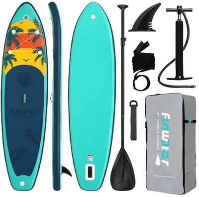 FUNWATER SUPFW55A – Opblaasbare SUP plank zeegroen 335x83x15 cm – stabiel, max 180 kg – compleet met peddel & pomp