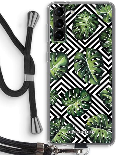 Case Company® - Hoesje met koord geschikt voor Samsung Galaxy S21 Plus hoesje met Koord - Geometrische jungle - Telefoonhoesje met Zwart Koord - Bescherming aan alle Kanten en Over de Schermrand