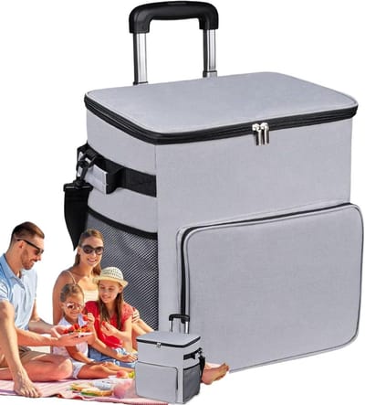 Koeltas met wielen - Zachte koelbox - Outdoor uitstapjes - Inklapbare steunpoten - 35 liter - Grijs