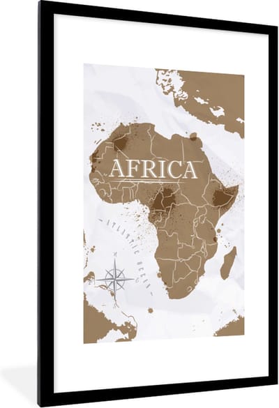 Poster in lijst - Fotolijst 80x120 cm - Posters - Wereldkaart - Bruin - Afrika - Posterlijst zwart - Decoratie - Wanddecoratie woonkamer - Muurdecoratie slaapkamer