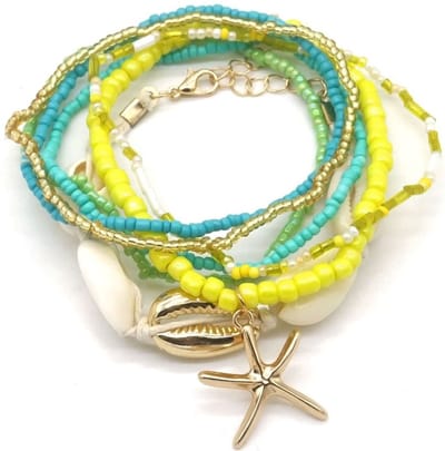 Armbandenset - armbanden - set van 7 - elastiek - multicolor - zeester - schelp - strand - zee - zomer - geschenk - cadeau - feest - feestdagen - verjaardag - hip - trendy - tijdloos - dames - vrouwen
