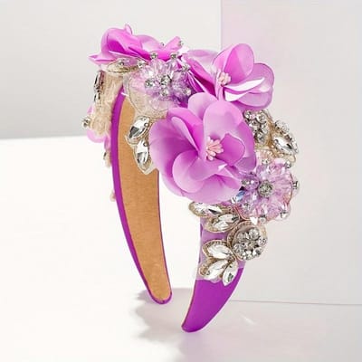 Boho Chic Bloemrijk Hoofdbandje voor Vrouwen Kleurrijk Stof Haaraccessoire, Perfect voor Valentijnsdag, Volwassene, Haarelastiekje paars