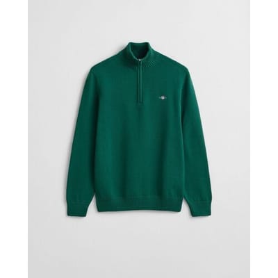 Gant Trui Casual Cotton Half Zip Rib Endings Deep Forest Green / male
