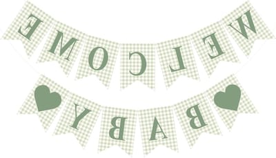 Babyshower Banner - Feestdecoratie Baby - Feestversiering - Voorgemonteerd - 150 cm - Saliegroen Geruit
