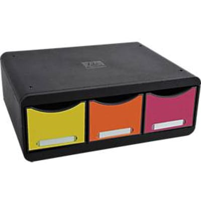 Exacompta Gereedschapskist regenboog, opbergmodule liggend met 3 laden, 27 cm diep, etikethouder, stil, stapelbaar, 25 jaar