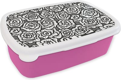 Broodtrommel Roze - Lunchbox - Brooddoos - Meiden - Rozen - Patronen - Girl - Kids - Kinderen - Kindje - 18x12x6 cm - Kinderen - Meisje