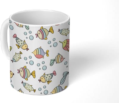Mok - Koffiemok - Aquarium - Patronen - Vissen - Kinderen - Pastel - Mokken - 350 ML - Beker - Koffiemokken - Theemok