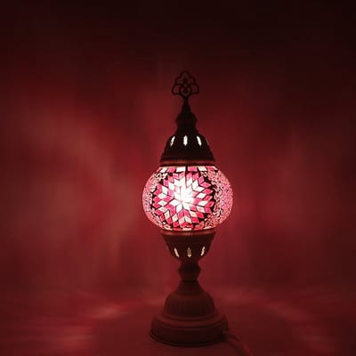 Turkse Lamp - Mozaïek Tafellamp - Hoog model Ø 12 cm - 1 stuk - Handgemaakt en kleurrijk