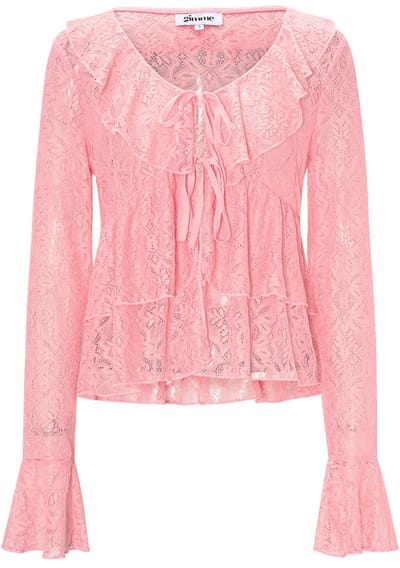 Gimme - Lace Ruffle Top – Elegante Top met Kant en Ruches – Romantische Blouse voor Lente & Zomer - Roze - Maat S