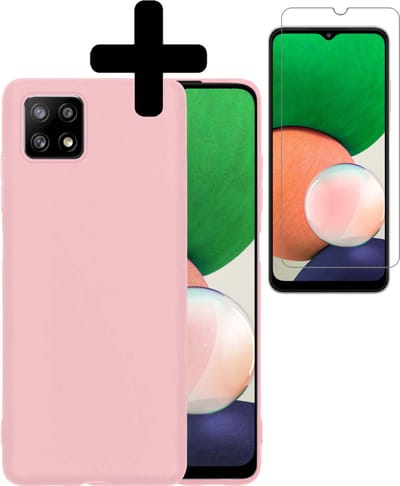 Hoesje - Met Screenprotector - Geschikt voor Samsung Galaxy A22 4G - Sterk & Shockproof - Back Cover - Siliconen Case - Telefoon Hoes - Telefoonhoesjes - Licht Roze