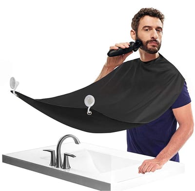 Schort - Baardschort voor heren - met zuignap - Baardscheerschort - Waterdicht - Baardtrimmer - Krasbestendige omslagdoek, voor thuisscheren en knippen door heren, Zwart