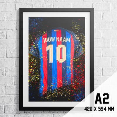 Barcelona Voetbal Poster - Gepersonaliseerd met jouw naam - Voetbal Shirt Poster - A2+ Formaat 43,2 x 61 cm - Een uniek voetbal cadeau