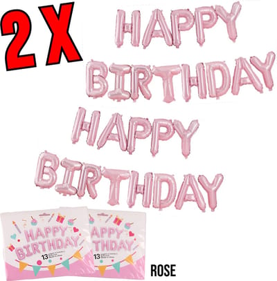 Allernieuwste.nl® 2 SETS Happy Birthday Ballonnen Zilver - Feest Versiering Verjaardags Folie Ballonnen Feest Decoratie Slinger Roze - 2 sets