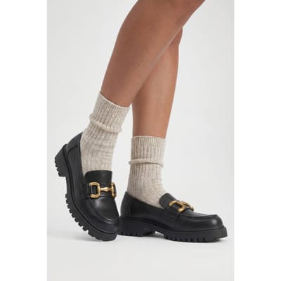 boohoo Dames Loafer Met Brede Pasvorm En Grove Ketting | Black | Maat: 4
