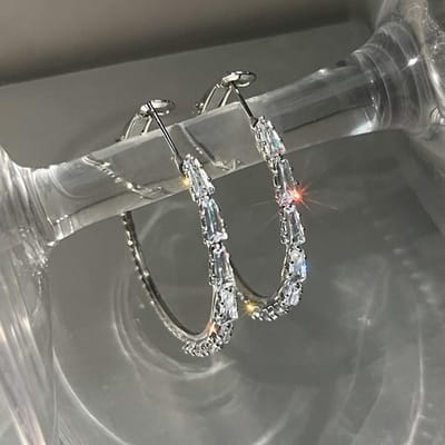 Boucles d'oreilles créoles luxueuses en zircon micro-incrusté pour femmes - Boucles d'oreilles classiques style européen et américain gray