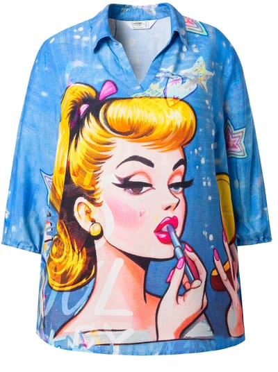 Angel of Style - Dames - Tuniek A-lijn PopArt-patroon lange mouwen - Sneeuwwit - Maat 48