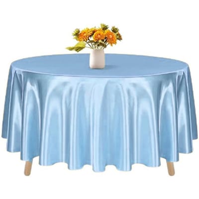 Ronde tafelkleed satijnen tafelkleed goudkleurig polyester voor bruiloft/banket/restaurant - zijdezachte satijnen eettafeldecoraties Diameter 120cm hemelsblauwe kleur