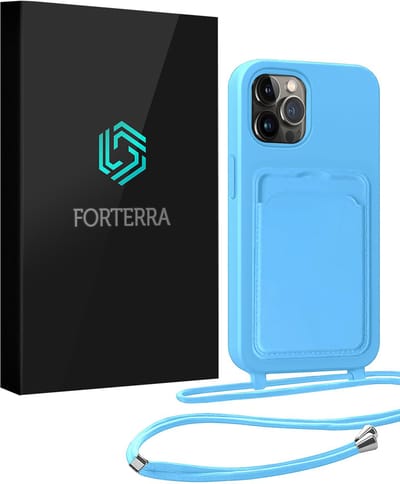 Hoesje Geschikt voor iPhone 13 Pro Pashouder Case Siliconen Hoes Met Koord - Hoes Geschikt voor iPhone 13 Pro Met Telefoonkoord Hoesje Back Cover Met Pasjeshouder - Lichtblauw