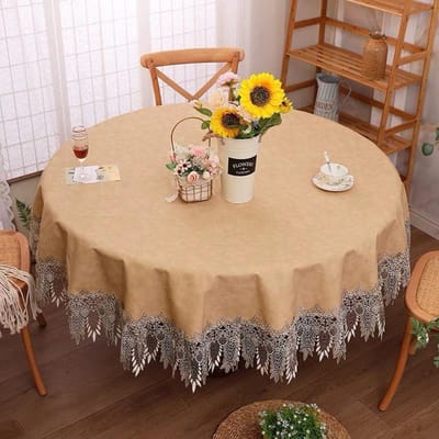 Tafelkleed Waterdicht Oliebestendig Niet-wassen Huishoudelijk Leer Ronde Tafel Kantrand Rond Tafelkleed Anti-verbranding Dik Tafelkleed Round-Dia-120cm