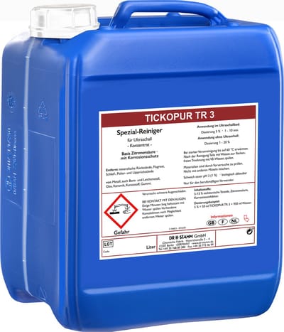 Tickopur TR3 - Ultrasoon Vloeistof 10L - Professioneel Reinigingsconcentraat voor o.a. Medische Instrumenten, Fijnmechanica & Motor Onderdelen