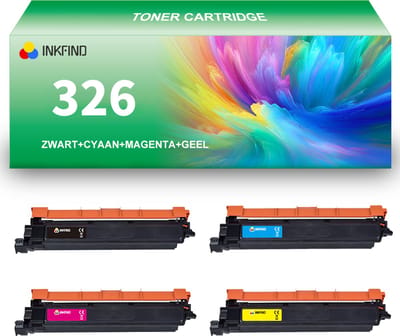 INKFIND TN326 (Zwart/Cyaan/Magent/Geel) tonercartridge geschikt voor Brother DCP L8400 CDN/DCP L8450 CDW/HL L8250 CDN/HL L8350 CDN/HL L8350 CDW/HL L8350 CDWT/MFC L8650 CDW/MFC L8850 CDW-4 Pack BKCMY