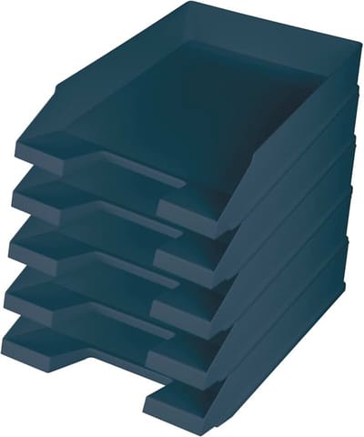 H2661634 - Brievenbakje "de groene staf", DIN A4-C4, gemaakt van gerecycled kunststof "Blauer Engel" gecertificeerd, blauw, 5 st. | 5 stapelbare opbergvakken van gerecycled k