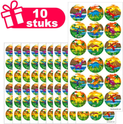 Henbrandt - Set van 10x Stickervellen met Grote DINOSAURUS Stickers om Uit te Delen of te Knutselen - Traktatie uitdeelcadeautjes - 10x Stickervellen voor Kinderen met 18 Stickers per Vel = Totaal: 180 Stickers