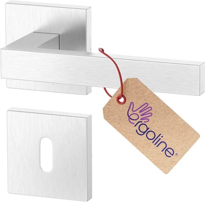 ERGO line Deurbeslag CUBE NEO Deurkruk Roestvrij Staal RVS, Deurbeslag set Binnendeur, Deurklink Set, Deurklink Op Vierkant Rozet met Sleutelrozet Deurkruk, Incl. Bevestigingsmateriaal - Terugslagveer