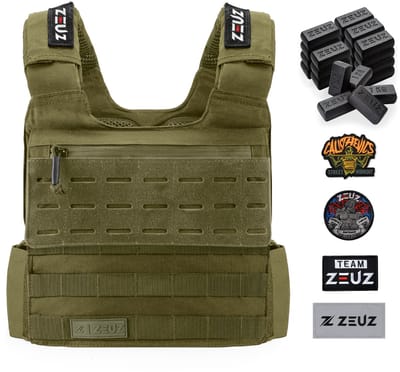 ZEUZ Gewichtsvest 25,5 KG voor Calisthenics. Fitness & CrossFit – Tactical Weighted Vest & Trainingsvest - Verstelbaar in Gewichten – 25 Standen – Groen