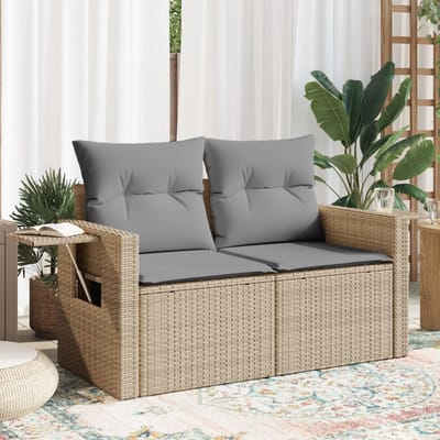vidaXL - Tuinbank - 2-zits - met - kussens - poly - rattan - beige