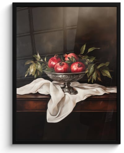 Poster in lijst - Fotolijst 50x70 cm - Posters - Granaatappels - Klassiek - Vintage - Posterlijst zwart - Decoratie - Wanddecoratie woonkamer - Muurdecoratie slaapkamer