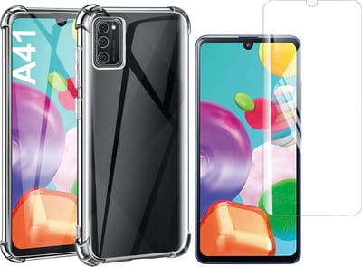 Hoesje geschikt voor Samsung Galaxy A41 - Anti Shock Proof Siliconen Back Cover Case Hoes Transparant - Tempered Glass Screenprotector