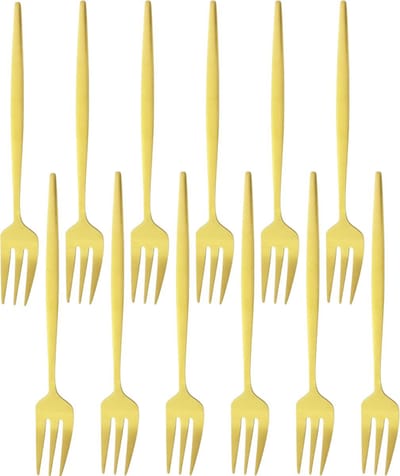 House of Husk Gouden Gebaksvorkjes - Dessertvorken - Taartvorkjes - Cocktailvorken - Klein Vorkjes - 12 Stuks - RVS - 14cm