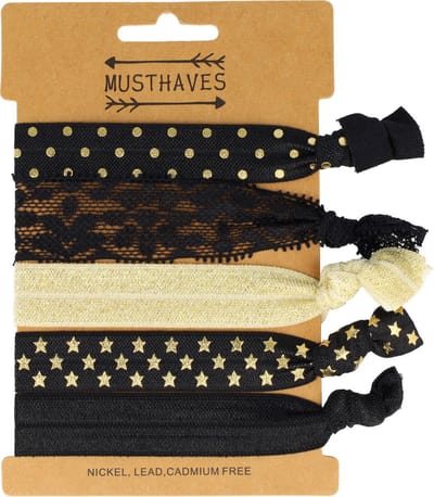 Haarsoires Haarelastieken - Hair Tie Armband - Zwart Goud – Set van 5