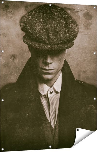 Gards Tuinposter Engelse Gangster uit Jaren 1920 - Zwart Wit - 90x120 cm - Tuindoek - Tuindecoratie - Wanddecoratie buiten - Tuinschilderij